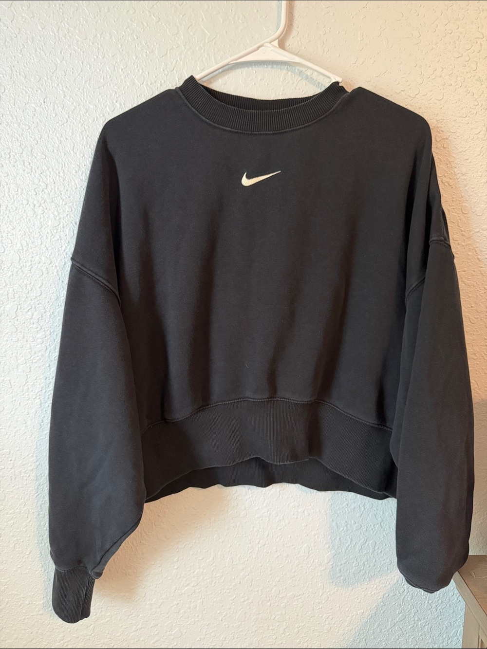 Nike Black Crewneck Cropped Sweatshirt with White Swoosh